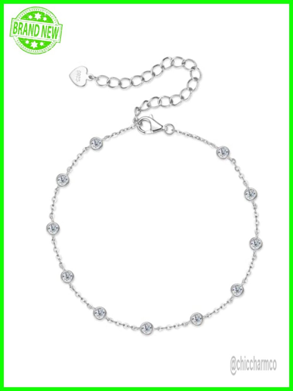 Moissanite Bezel Link Bracelet 925 Sterling Silver Adjustable